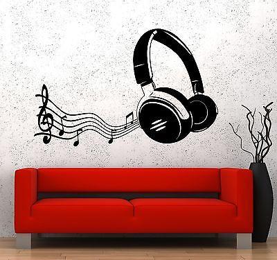 Wall Vinyl Music Headphones Notes Guaranteed Quality Decal Unique Gift (z3582)
