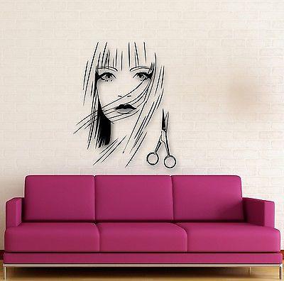 Wall Stickers Vinyl Decal Beautiful Girl Scissors Hairdresser Hairstyle Unique Gift (ig1733)