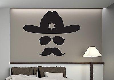 Wall Vinyl Sticker Decal Abstract Sheriff Hat Glasses Mustache Cop Image Unique Gift (n305)