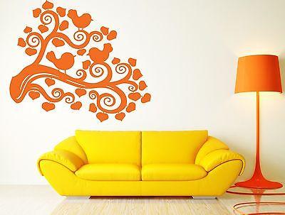 Wall Vinyl Sticker Decal Paradise Bird  Branch  Heart Leaves Unique Gift (n138)