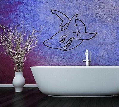 Wall Stickers Vinyl Decal Smiling Shark Predator Ocean Marine Bathroom (ig797)