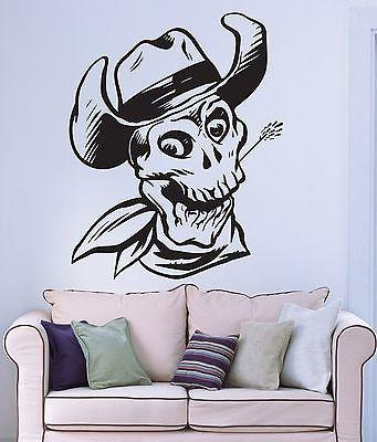 Wall Stickers Vinyl Decal Skull Bones Hat Death Dead Cowboy Smile (ig899)