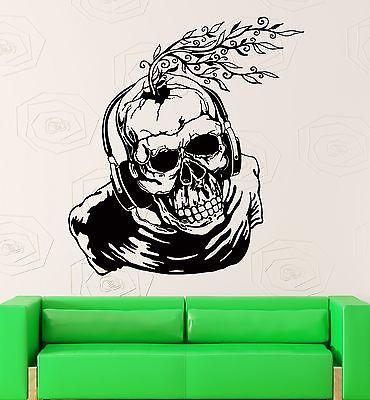 Wall Stickers Vinyl Decal Scary Skull In Headphones Creepy Cool Decor  Unique Gift (z2178)