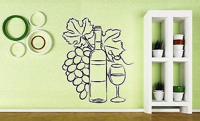 Wall Vinyl Sticker Wine Bottle Glass Bunch Grapes Decoration Kitchen Unique Gift (n091)