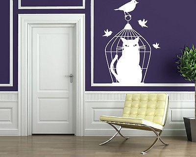 Wall Sticker Vinyl Decal Bird Caught in Cage Sad Cat Deception Outwitted Unique Gift (n117)