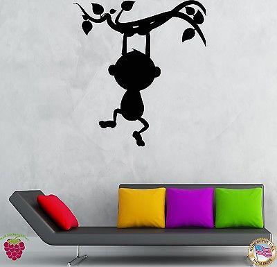 Wall Stickers Vinyl Decal Monkey Hanging On A Branch Funny For Kids Unique Gift (z1968)