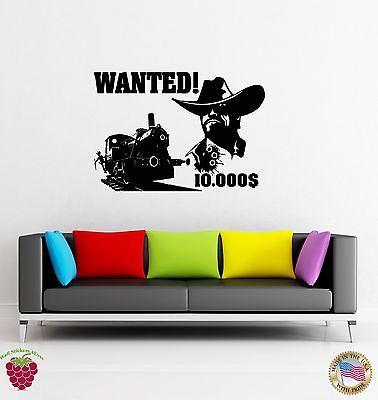 Wall Sticker Cowboy Wanted Texas Wild West Robber Outlaw Decor For Bedroom Unique Gift z1507