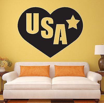 Wall Stickers I Love USA United States Heart Patriot Vinyl Decal Unique Gift (ig905)