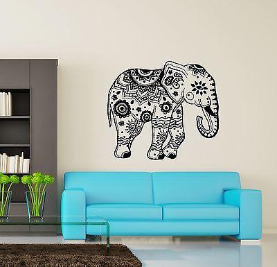 Wall Vinyl Elephant Flower Tribal Ornament Mural Vinyl Decal Unique Gift (z3365)