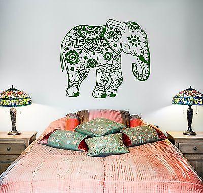 Wall Vinyl Elephant Flower Tribal Ornament Mural Vinyl Decal Unique Gift (z3365)