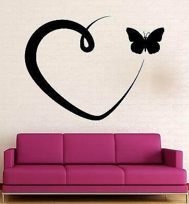 Wall Sticker Vinyl Decal Romantic Love Heart Butterfly Cool Room Decor Unique Gift (ig2289)