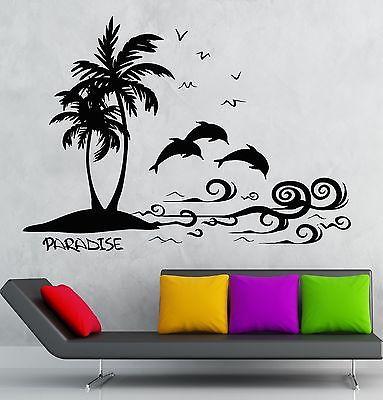 Wall Decal Paradise Palm Island Vacations Relax Tourist Dolphin Ocean Unique Gift (ig2550)