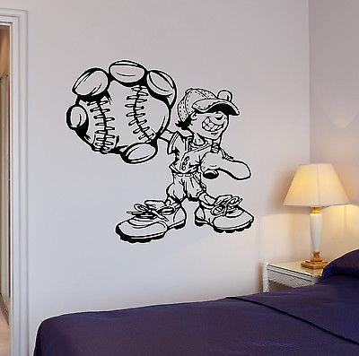 Wall Decal Sports Baseball Player Game Ball Cartoon Guy Vinyl Decal Unique Gift (ed310)