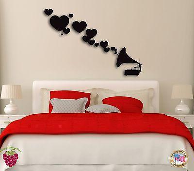 Wall Sticker Hearts Retro Love Romantic Music for Bedroom Unique Gift z1255