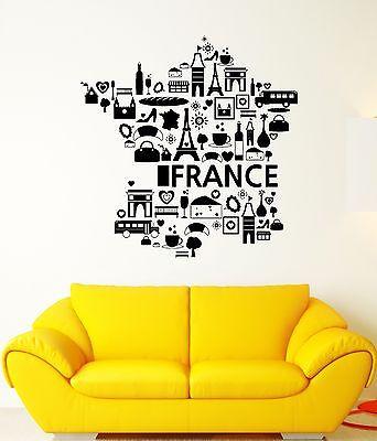 Wall Decal France The Eiffel Tower Wine Croissant Cheese Vinyl Stickers Unique Gift (ed089)