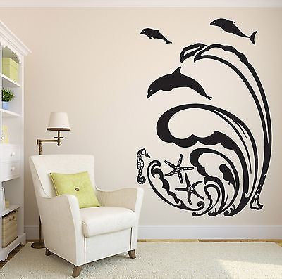 Wall Sticker Vinyl Decal Wave Dolphin Sea Star Meduza Ocean Decor Unique Gift (n059)