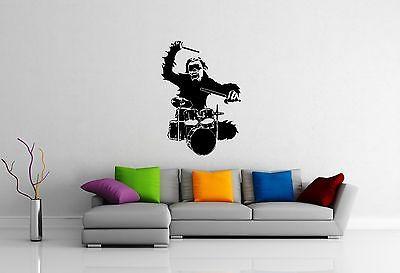 Wall Stickers Vinyl Decal Monkey Rock Music Drums Cool Room Decor Unique Gift (ig1006)