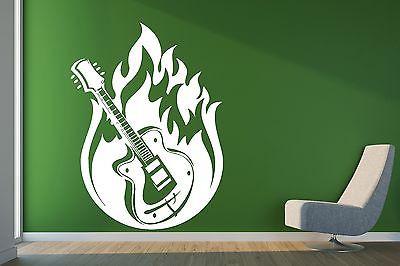 Wall Sticker Vinyl Decal Guitar Music Jazz Blues Fire Rock 'n' Roll Unique Gift (n063)