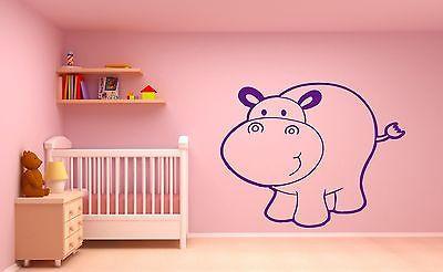 Wall Vinyl Sticker Decal Cartoon Hippo Kids Room Nursery Funny Animal Unique Gift (m007)