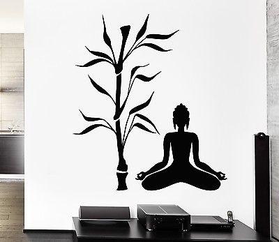 Vinyl Decal Buddha and Bamboo Tree Yoga Studio Decoration Buddhism Meditation Relaxation OM Zen Unique Gift (z2666)