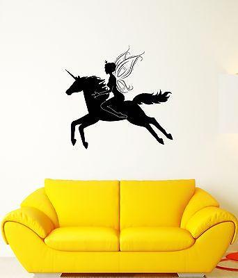Wall Decal Unicorn Princess Wings Fairy Flight Girl Mural Vinyl Stickers Unique Gift (ed016)