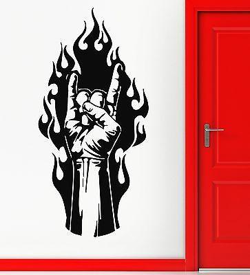 Wall Stickers Rock Metal Music Hand Fire Tattoo Vinyl Decal Unique Gift (ig876)