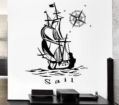 Wall Decal Ship Yacht Compass Quotes Sail Ocean Marine Sea Waves Unique Gift z2833