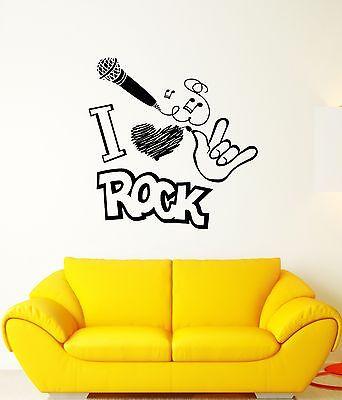 Wall Decal Music I Love Rock Microphone Gesture Heart Vinyl Stickers Unique Gift (ed108)