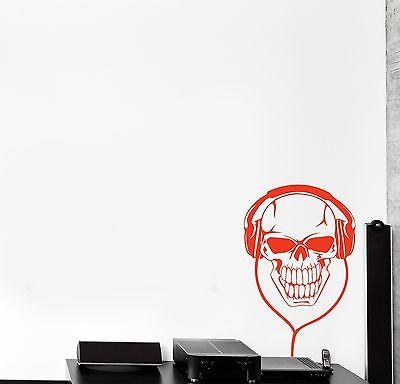 Wall Vinyl Sticker Decal Skull in Headphones Music Notes Decor Unique Gift (z1081)