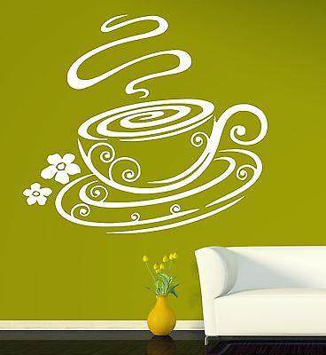 Wall Stickers Demitasse Coffee Flowers Vanilla Aroma Vinyl Decal Unique Gift (n301)