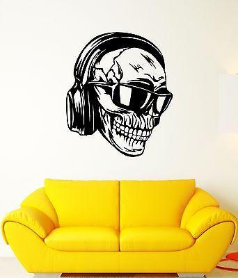 Wall Decal Skull Headphones Glasses Skeleton Music Art Vinyl Stickers Unique Gift (ed149)
