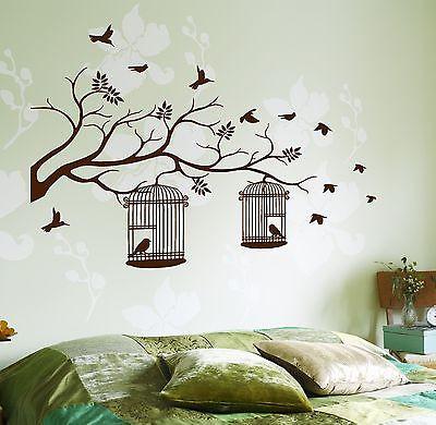 Wall Decal Birds Cage Tree Branch Nature Vinyl Sticker Unique Gift (z3623)
