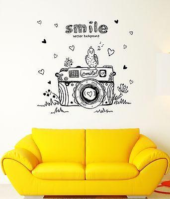 Wall Decal Smile Camera Bird Melody Spring Hearts Mural Vinyl Stickers Unique Gift (ed047)