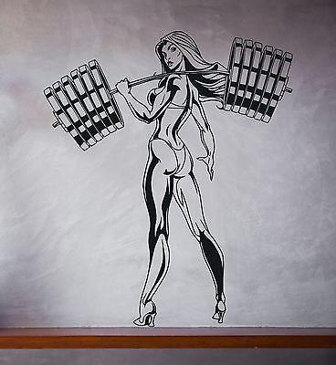 Wall Vinyl Sticker Sexy Girl Bikini Fitness Barbell Bench Slim Shape U