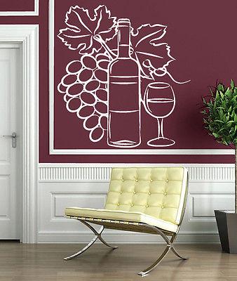 Wall Vinyl Sticker Decor Wine Glass Bottle Cluster of Grapes Unique Gift (n179)