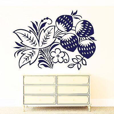 Wall Sticker Vinyl Decal branch Strawberry Leaves Bloom Berries Unique Gift (n068)