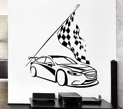 Wall Decal Car Race Sport Speed Man Sticker Checkered Flag For Living Room Unique Gift z2775