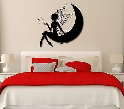 Wall Stickers Vinyl Decal Fairy On The Moon With Wings And Stars Unique Gift (z1847)