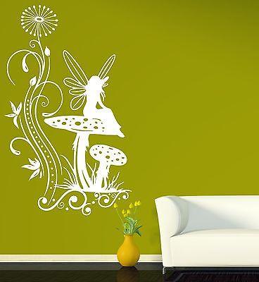 Wall Sticker Charming Little Fairy Fly Agaric Grass Вandelion Vinyl Decal Unique Gift (n323)