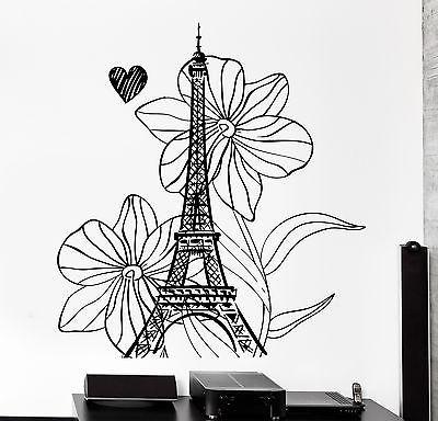 Wall Decal Paris France Vacation Flower Heart Romantic Vinyl Decal Unique Gift (z3113)
