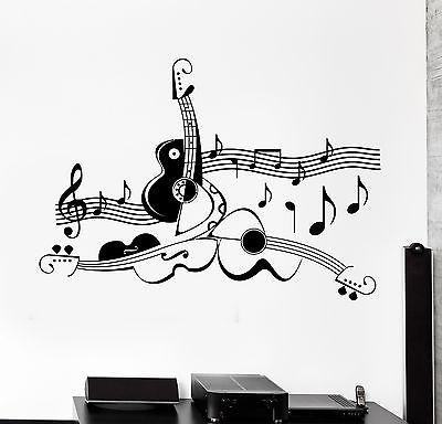 Wall Sticker Guitar Sheet Music Cool Living Room Decor Vinyl Decal Unique Gift (ig1228)