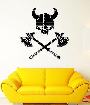 Wall Decal Viking Helmet Warrior Axe Weapons Shield Vinyl Stickers Unique Gift (ed010)