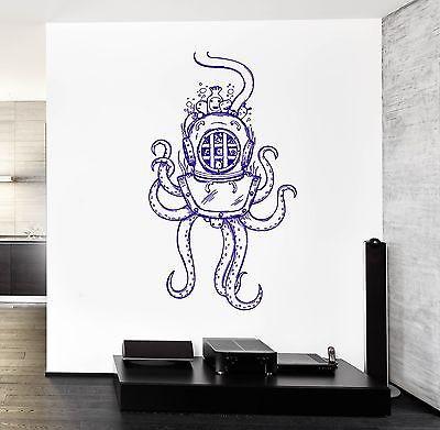 Wall Vinyl Octopus Ocean Old Helmet Sea Marine Mural Vinyl Decal Unique Gift (z3371)