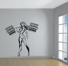 Wall Vinyl Sticker Sexy Girl Bikini Fitness Barbell Bench Slim Shape U
