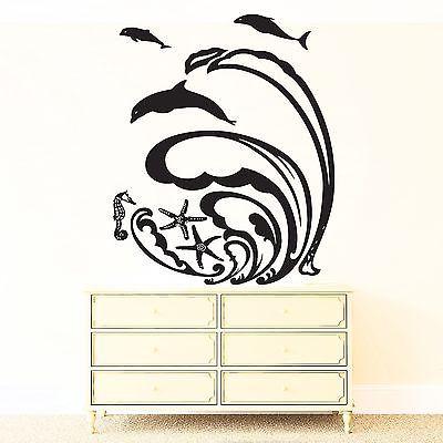 Wall Sticker Vinyl Decal Wave Dolphin Sea Star Meduza Ocean Decor Unique Gift (n059)