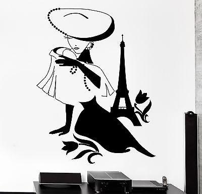 Wall Decal Paris France Eiffel Tower Sexy Girl Flower Vinyl Decal Unique Gift (z3124)