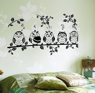 Vinyl Wall Decal Tree Branch Cute Owl Birds Kid's Room Vinyl Sticker Unique Gift (z3648)