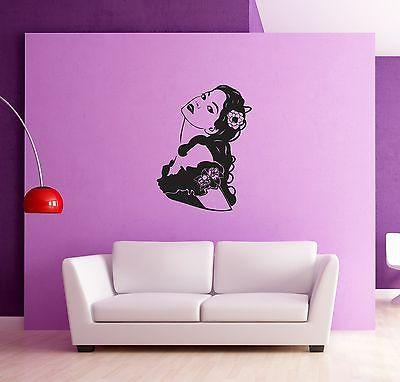 Wall Stickers Woman Girl Flower in Hair Modern Decor for Bedroom z1301