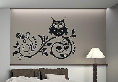 Wall Sticker Vinyl Decal Night Owl Sitting on a Branch Inhabitant Unique Gift (n154)