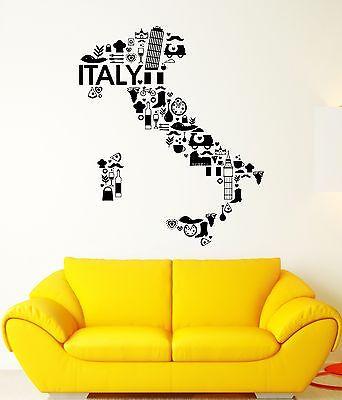 Wall Decal Italy Pizza Wine Pasta France Bicycle Grapes Vinyl Stickers Unique Gift (ed086)